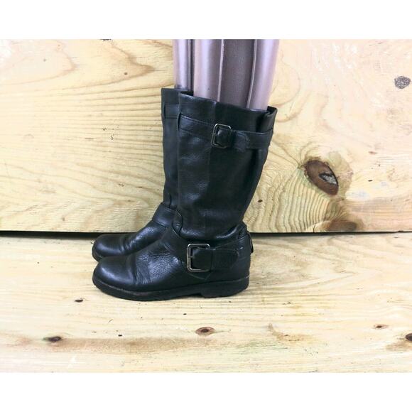 Kenneth Cole Gentle Souls Boots 7M Black Leather Buckled Up 2 Buckle Biker Mid - Picture 1 of 11